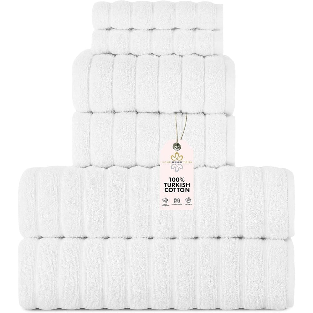 Classic Turkish Towels 6 piece luxury white towel set front view