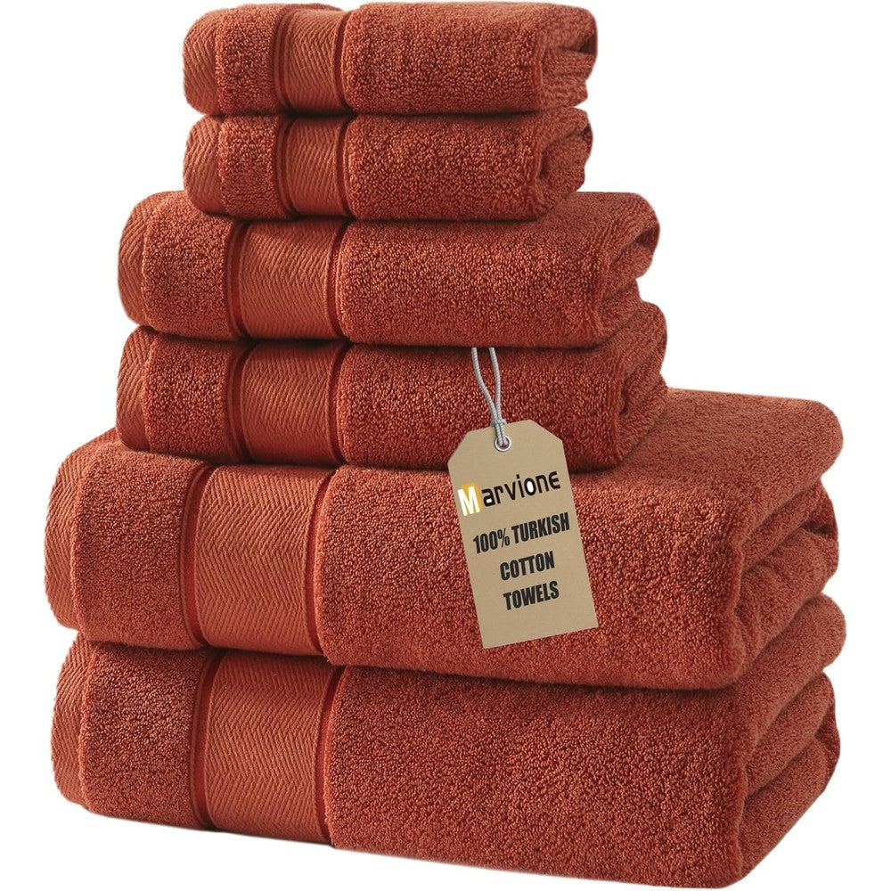 Marvione 6 piece bath towel set in burnt orange front view