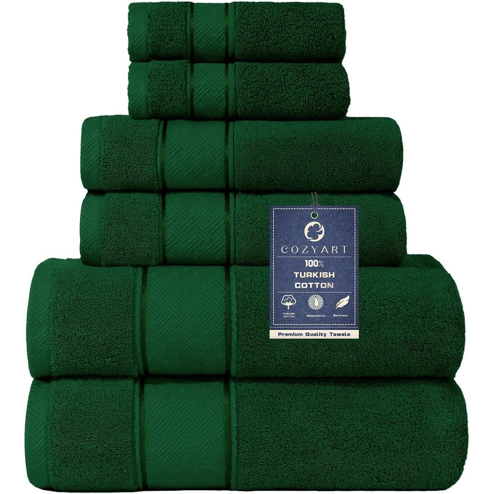 Cozyart formal green 6 piece Turkish cotton towel set front view