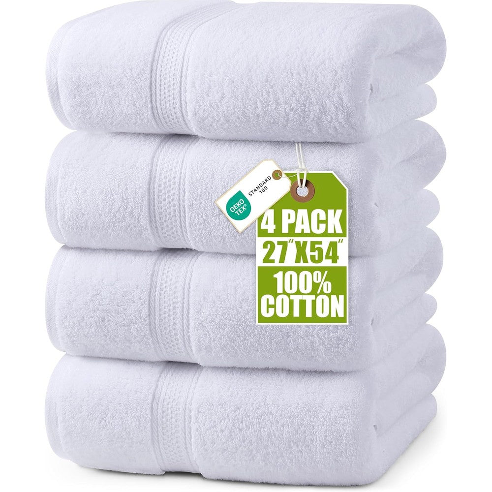 Utopia Towels 4 pack white bath towels front view