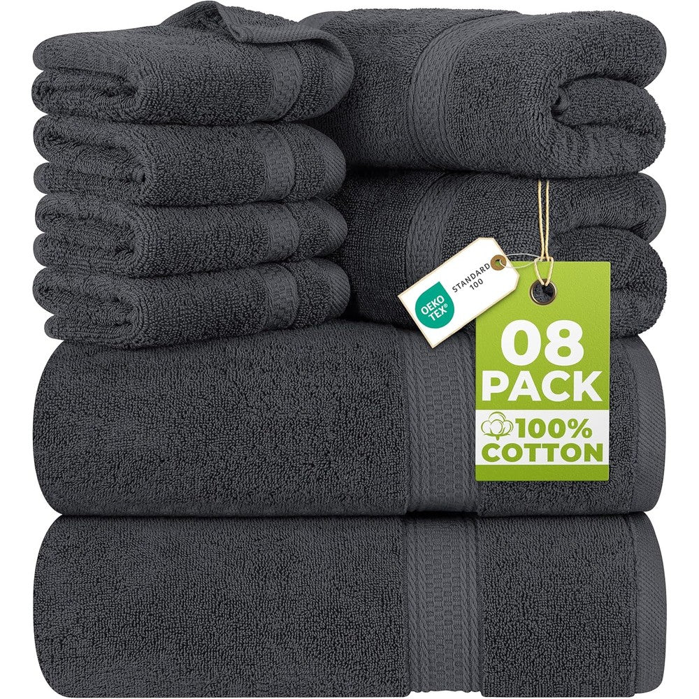 Utopia Towels 8 Piece Luxury Towel Set grey front view