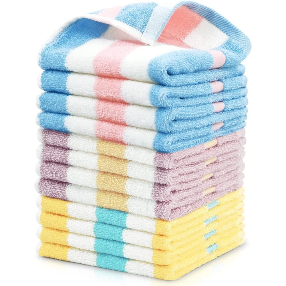 Jacquotha 12 pack cotton striped washcloths front view