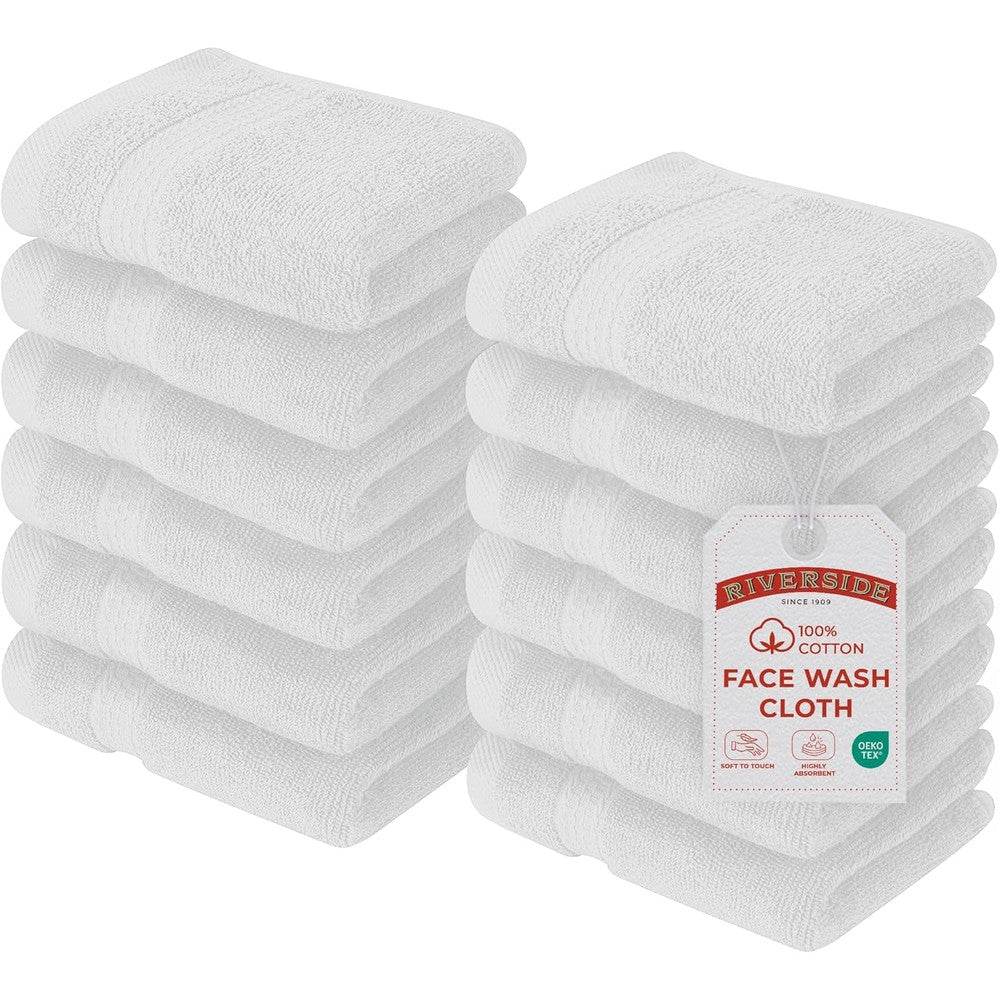 Riverside 12 pack premium cotton face washcloths front view