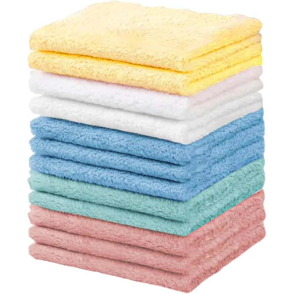 Puomue microfiber coral fleece washcloths front view showing multicolor stack