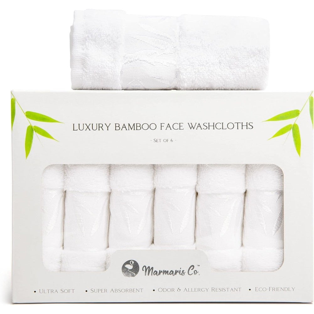Marmaris Co. luxury white bamboo and Turkish cotton face washcloths set of 6