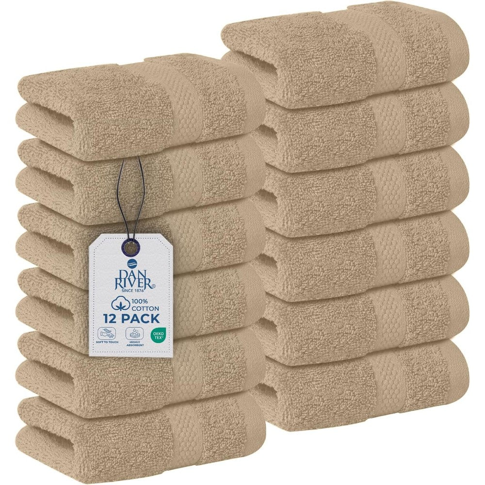 Dan River 100% cotton tan face towels front view