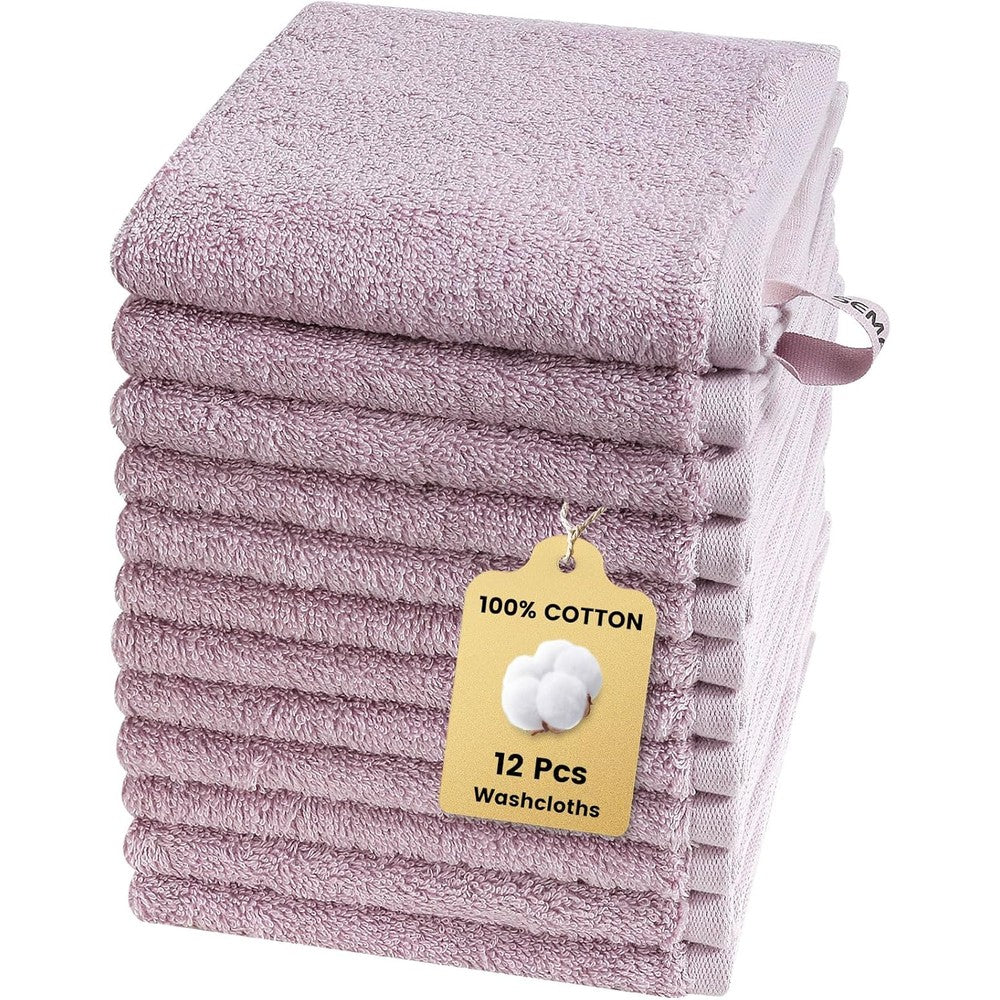 Semaxe 12-pack 100% cotton washcloths purple front view