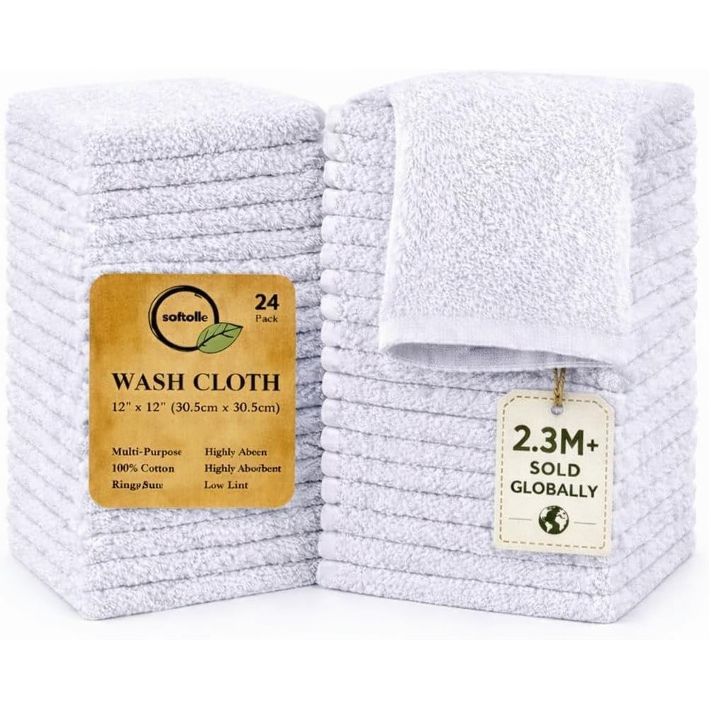 Softolle 100% Cotton Washcloths 24 Pack front view stack