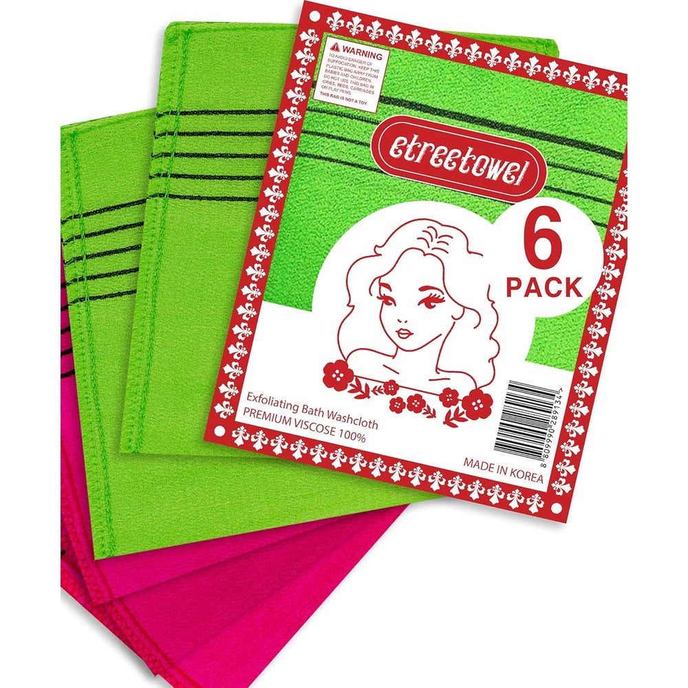 Etreetowel anti-shrink Korean exfoliating bath washcloths 6 pack front view