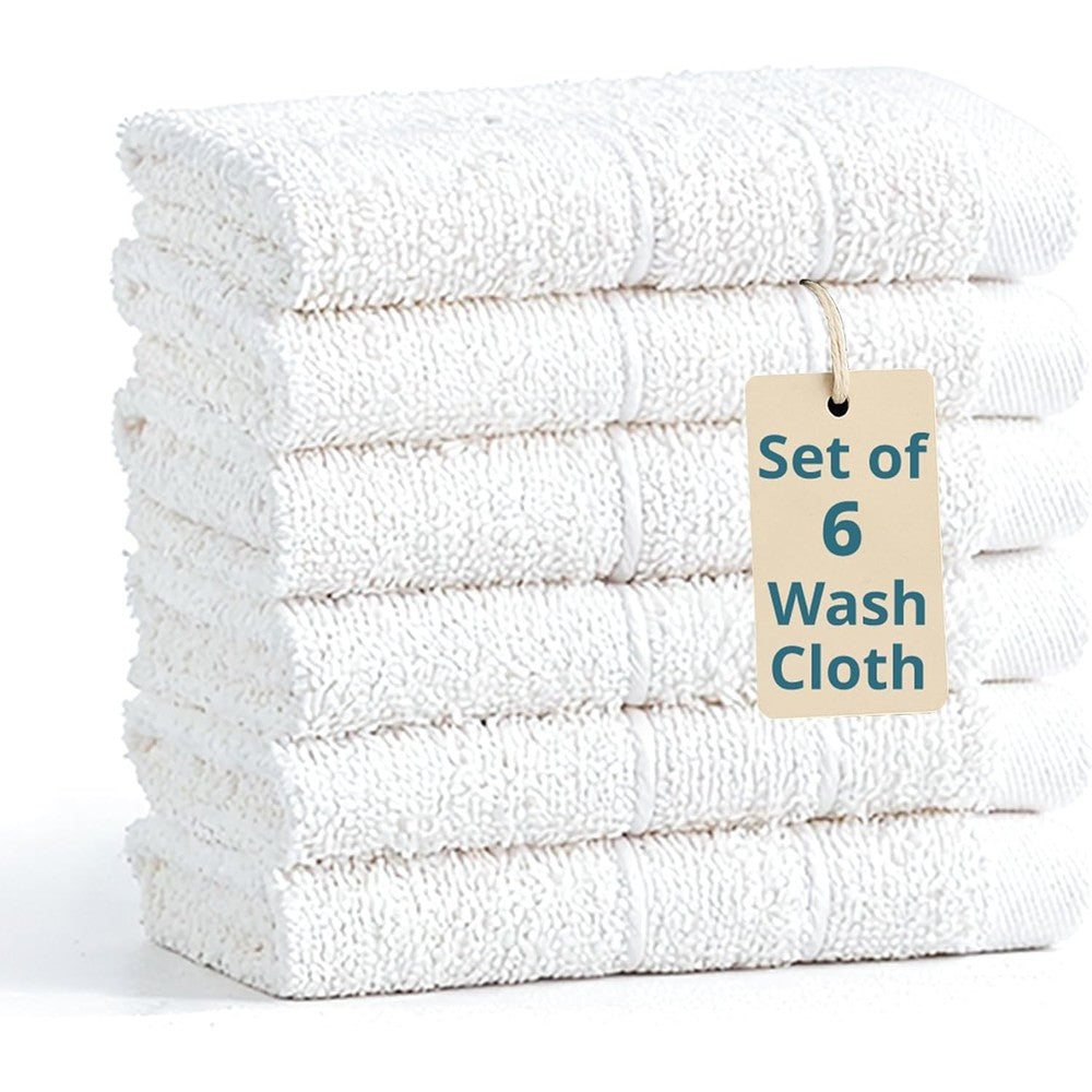 Casa Platino 6 pack white cotton washcloths front view