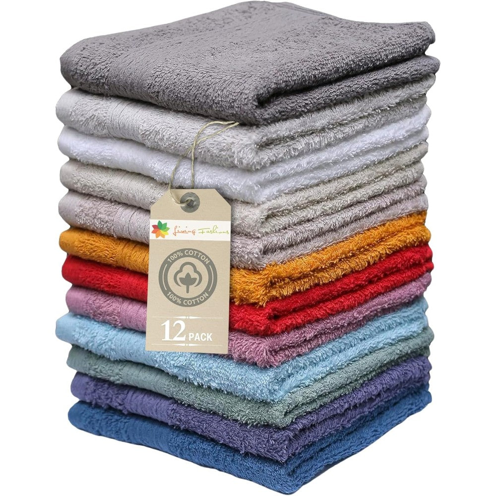 Living Fashions 12 pack ring spun cotton washcloths front view