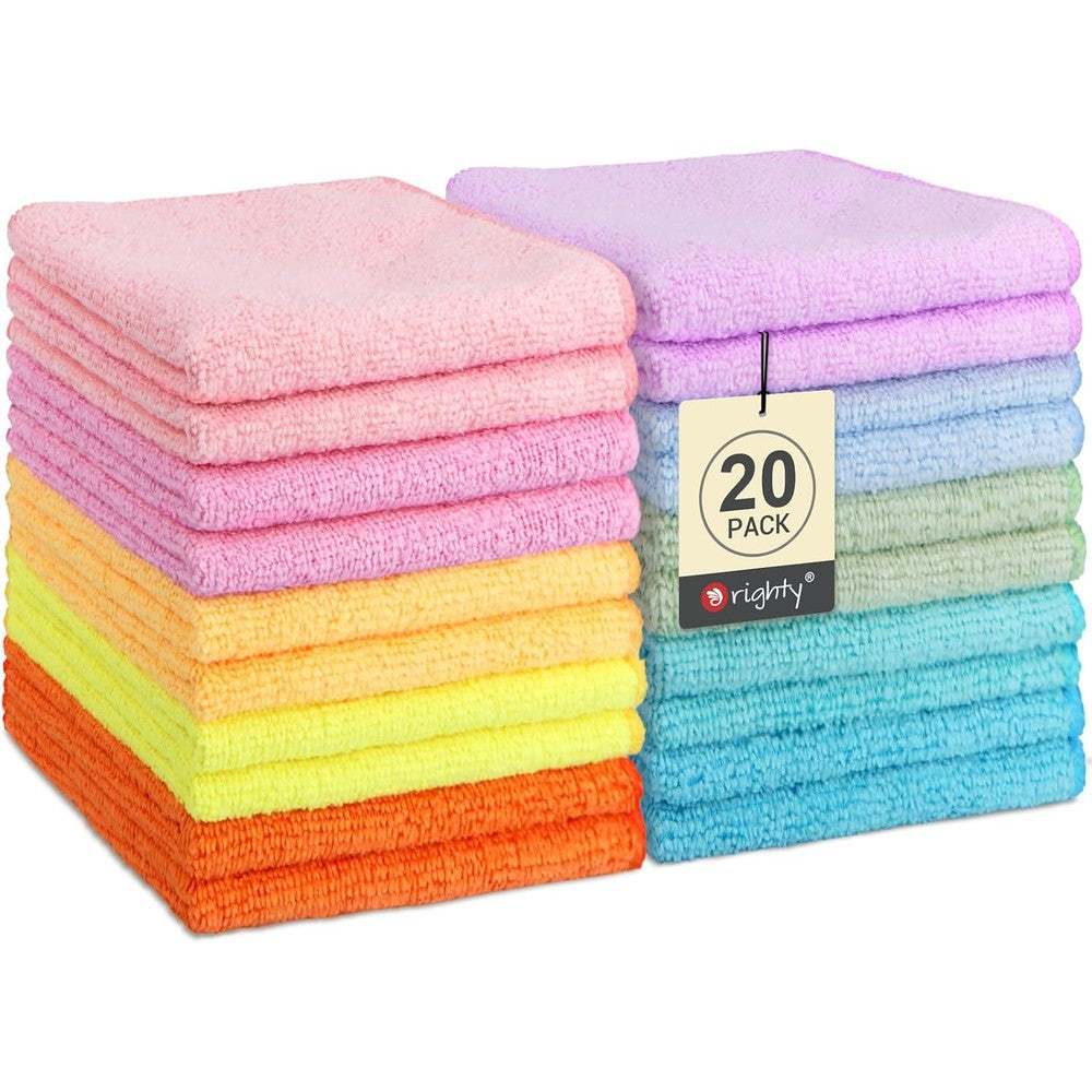 Orighty microfiber washcloths 20 pack colorful stack front view
