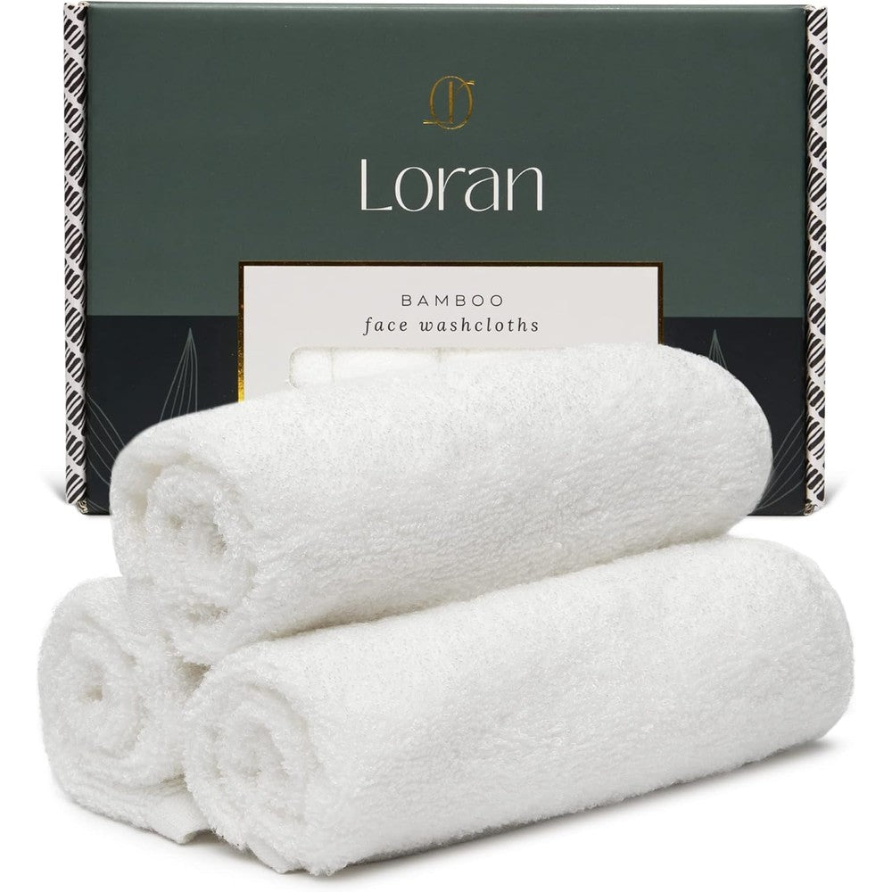 LoRan luxury bamboo facial washcloths set of 6 in white box