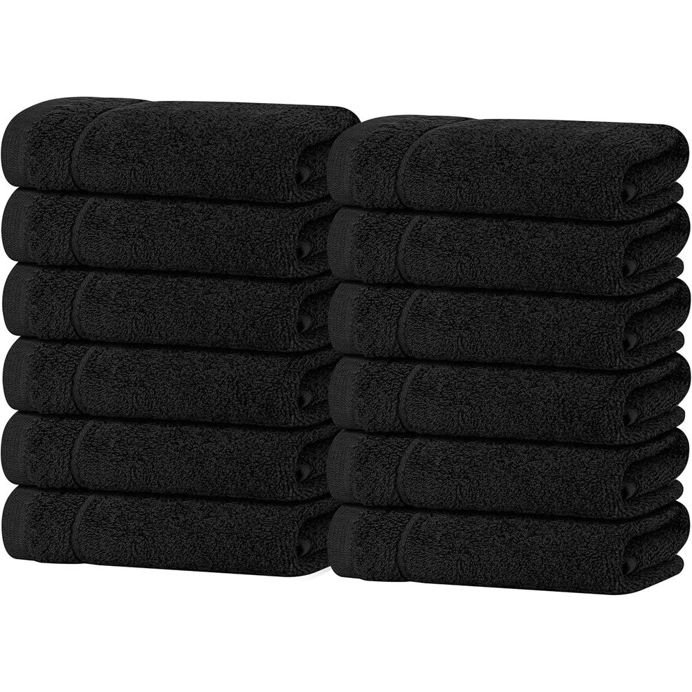 Tens Towels Pack Of 12 Washcloths 12 x 12 Inches Super Soft Cotton Face Towels In Black For Bathroom Gym And Spa - Image 1