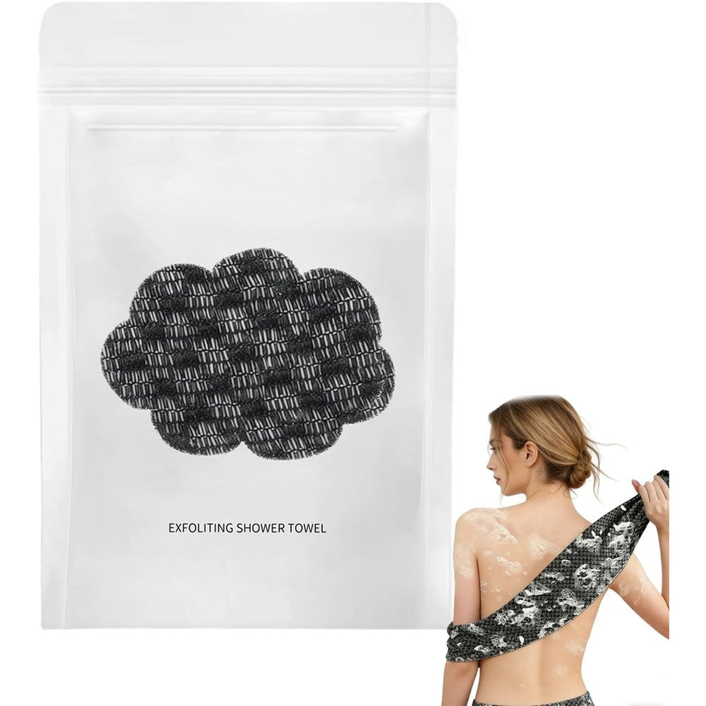 Blissal exfoliating shower towel black front view