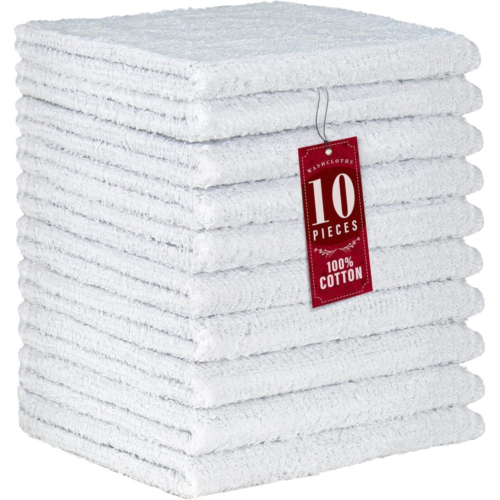 DecorRack 10 pack 100 percent cotton white wash cloths front view