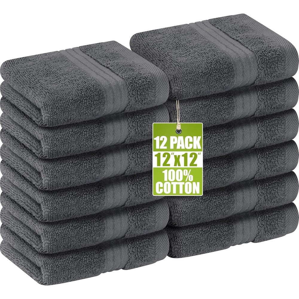 Utopia Towels premium 12 pack grey washcloths set front view