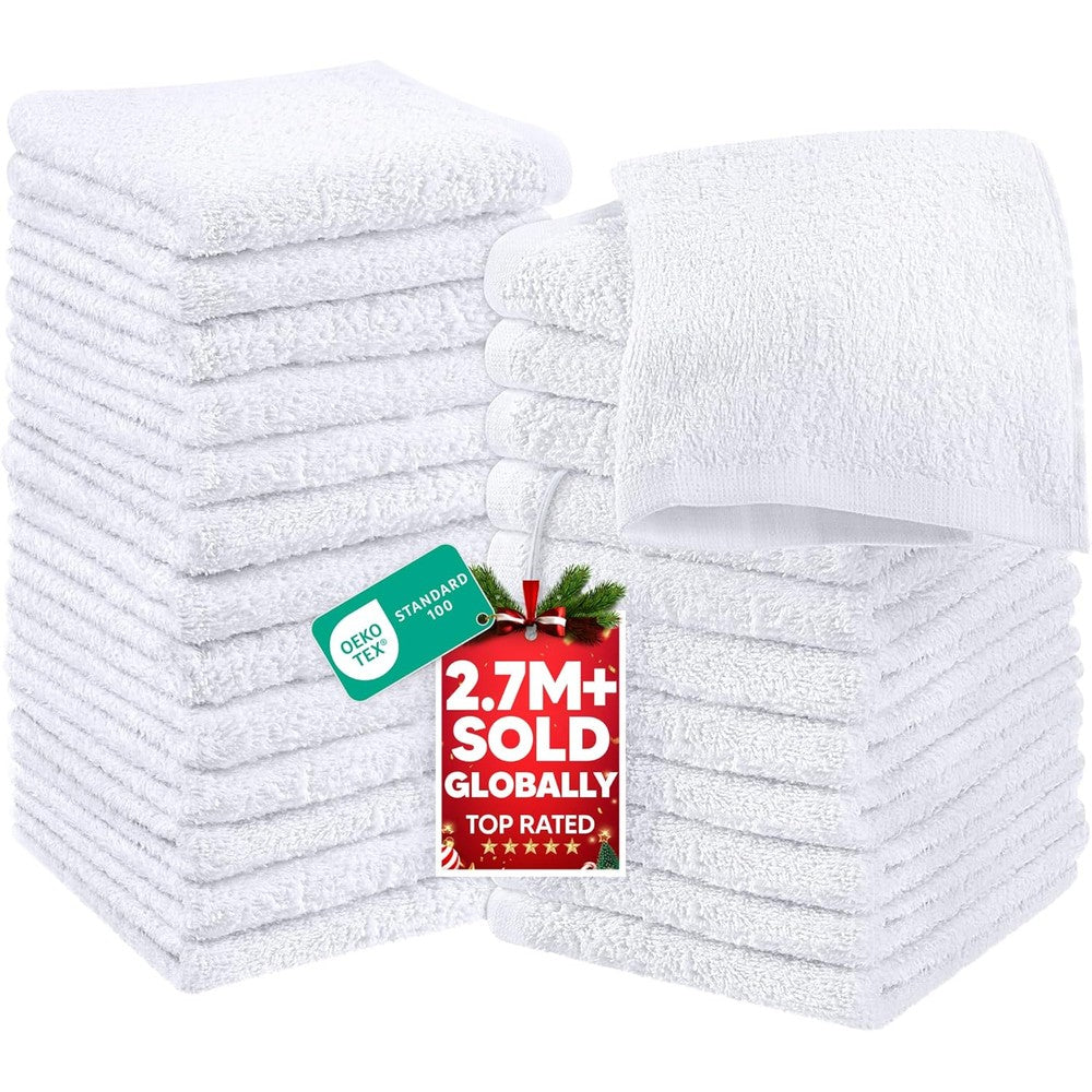 Utopia Towels 24 pack white cotton washcloths front view