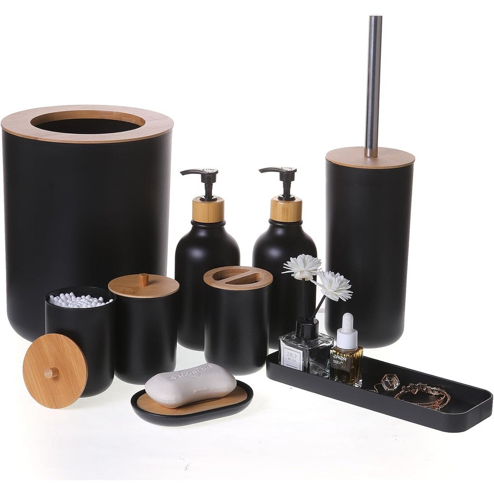Fngjmjg 9 piece matte black bathroom accessory set front view