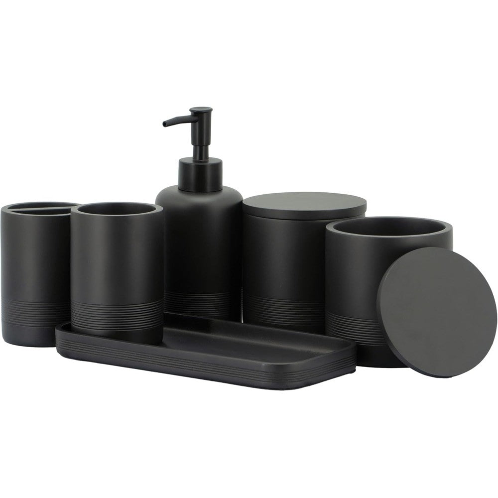 ZCCZ black matte bathroom accessories set front view on countertop