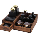 Forest Angle premium wooden cologne organizer for men front view in bourbon brown finish