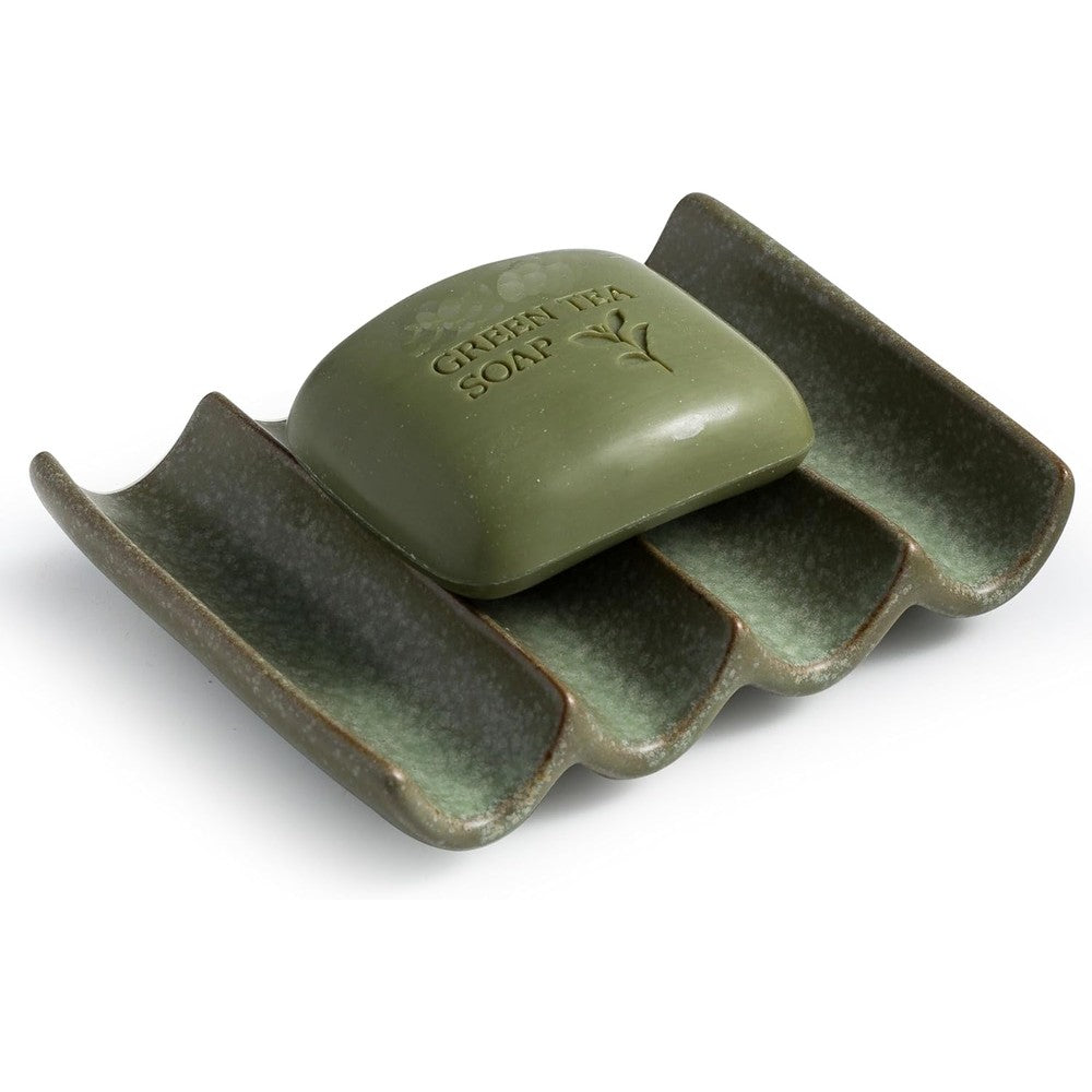 Cormomu green draining ceramic soap dish front view