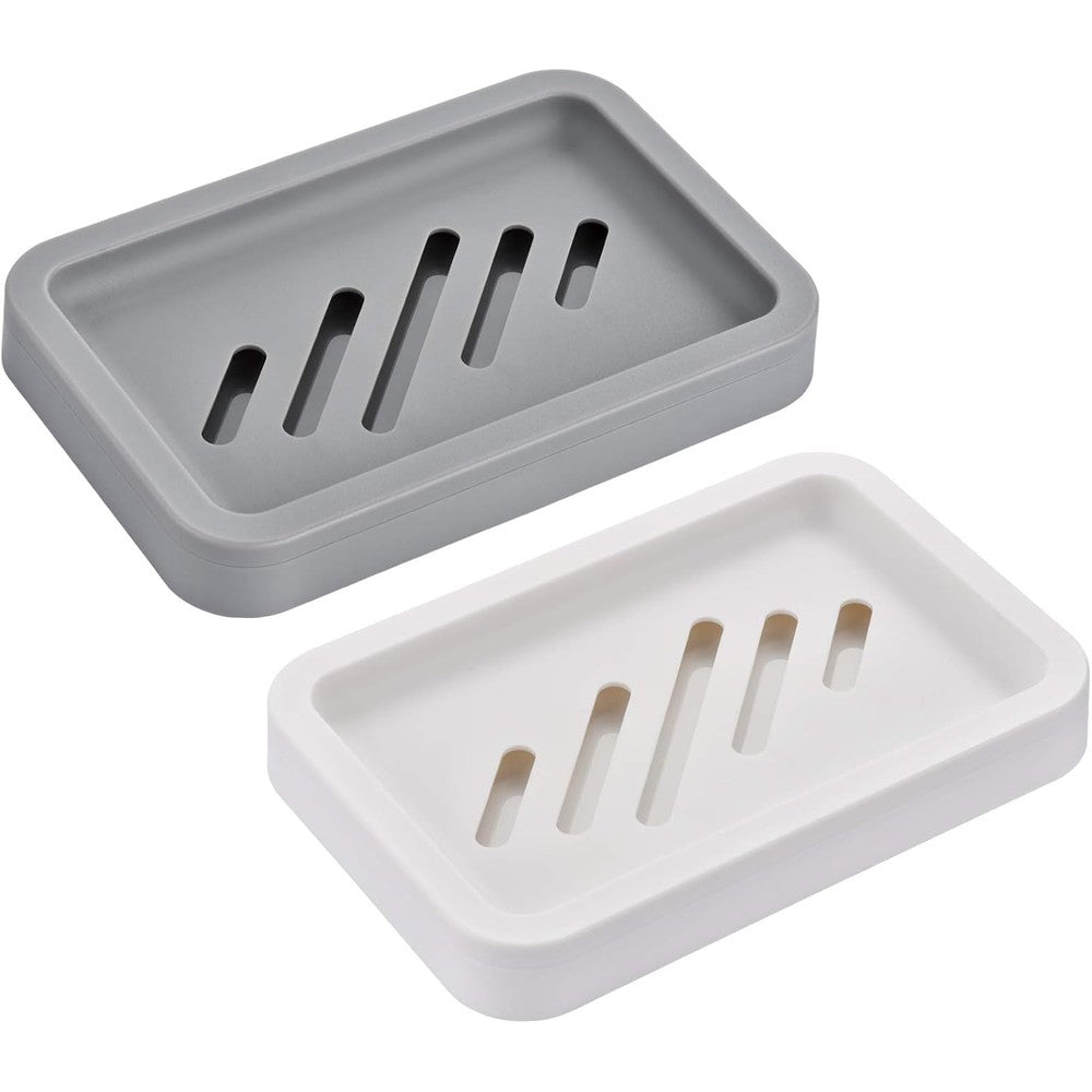 OstWony 2 Piece Draining Soap Dishes front view in gray and white