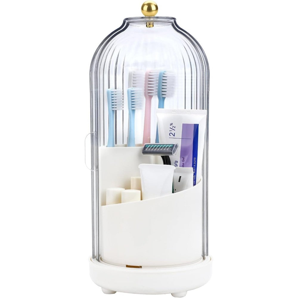 Johehe toothbrush organizer with cover front view on a modern bathroom countertop