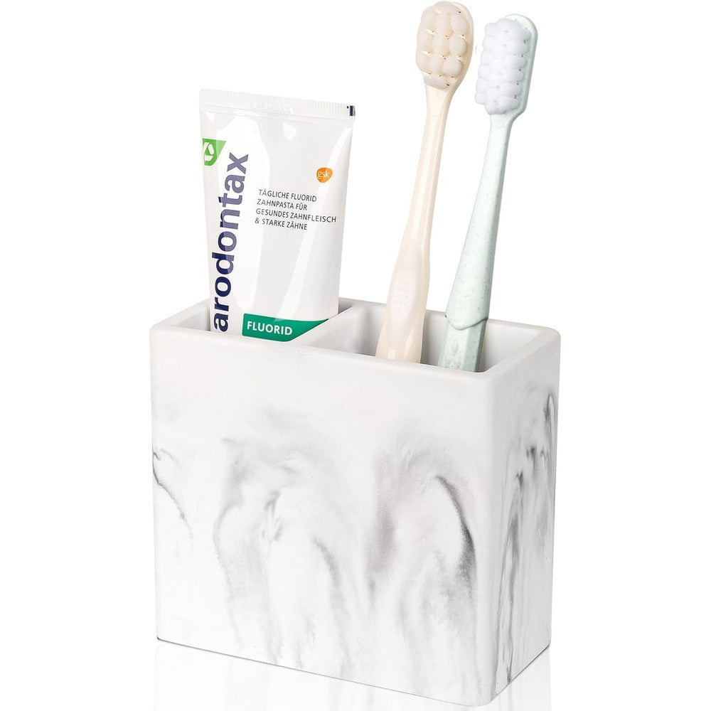 Heagoale diatomite toothbrush holder front view on bathroom countertop
