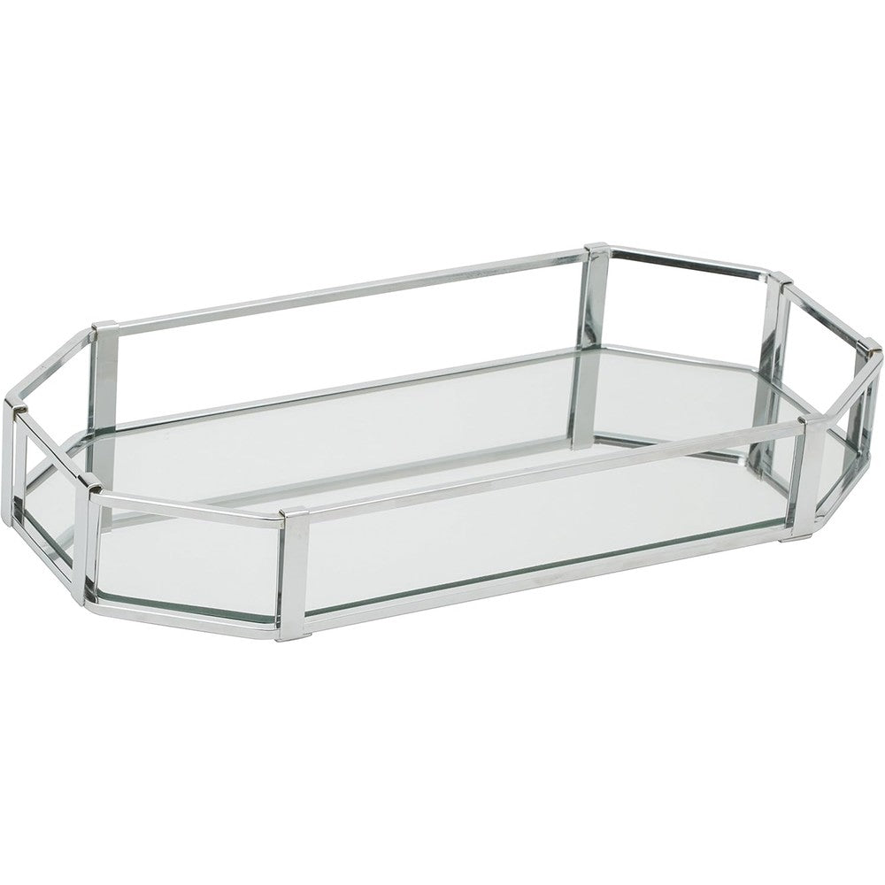 Home Details octangular mirror vanity tray front view with perfume bottles