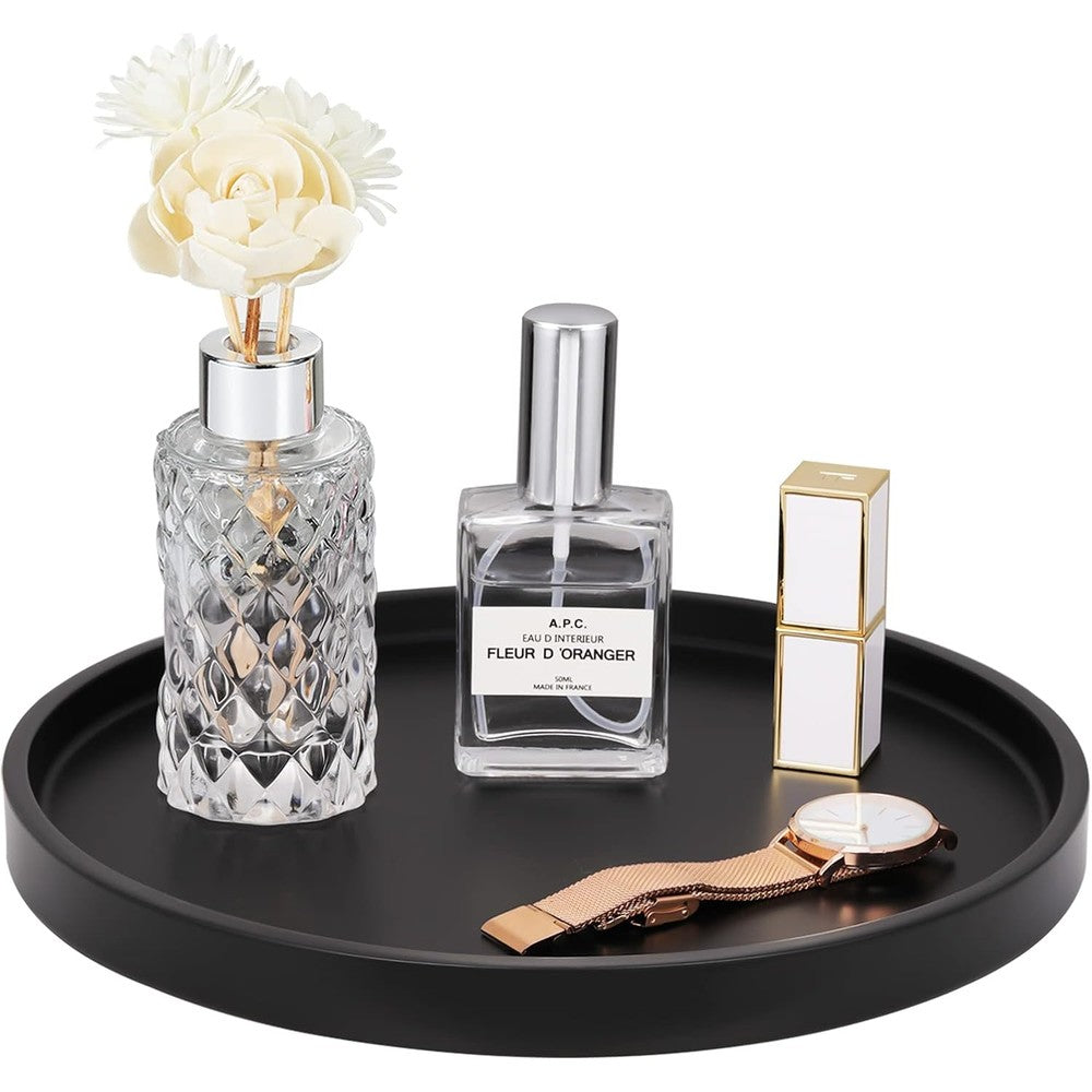 Emibele matte black resin round vanity tray front view