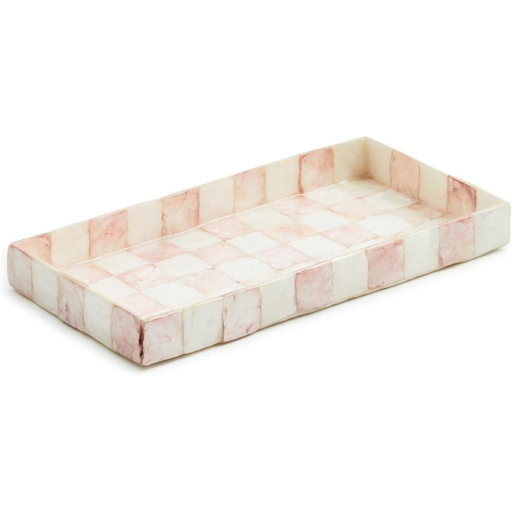 MacKenzie-Childs Rosy Check Capiz Vanity Tray top view