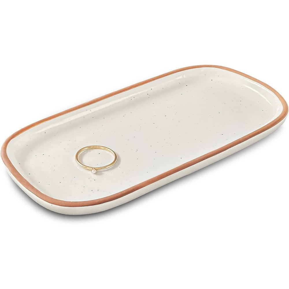 Mora small ceramic decorative tray front view for vanity organization