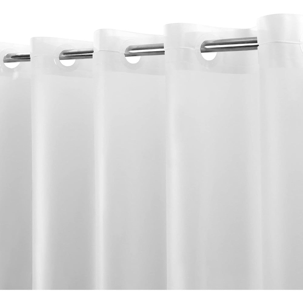ABLUEN no hook PEVA shower curtain front view hanging on a bathroom rod