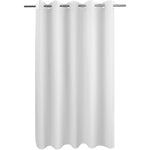 River Dream no hook hotel cloth shower curtain front view hanging on a bathroom rod