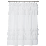 Madison Park Grace White Shower Curtain hanging in a brightly lit cottage style bathroom setup