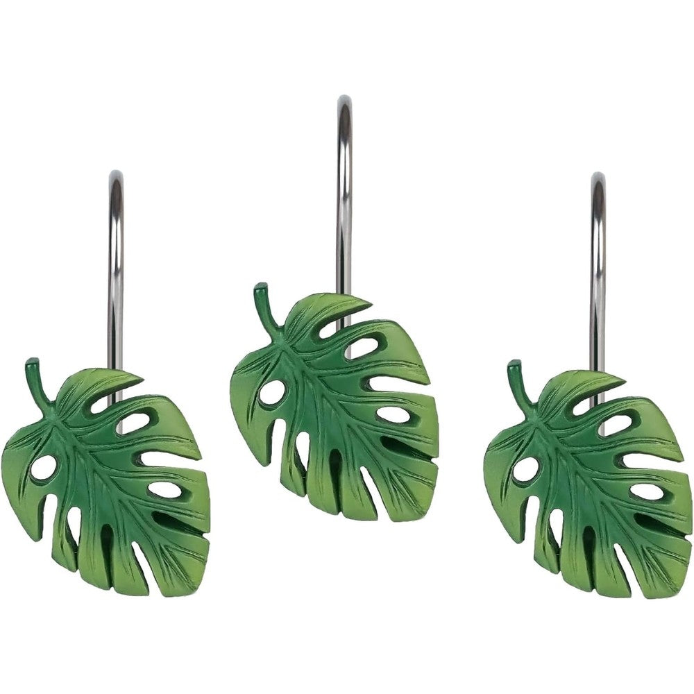 Yuiviot Green Monstera shower curtain hooks set of 12 front view