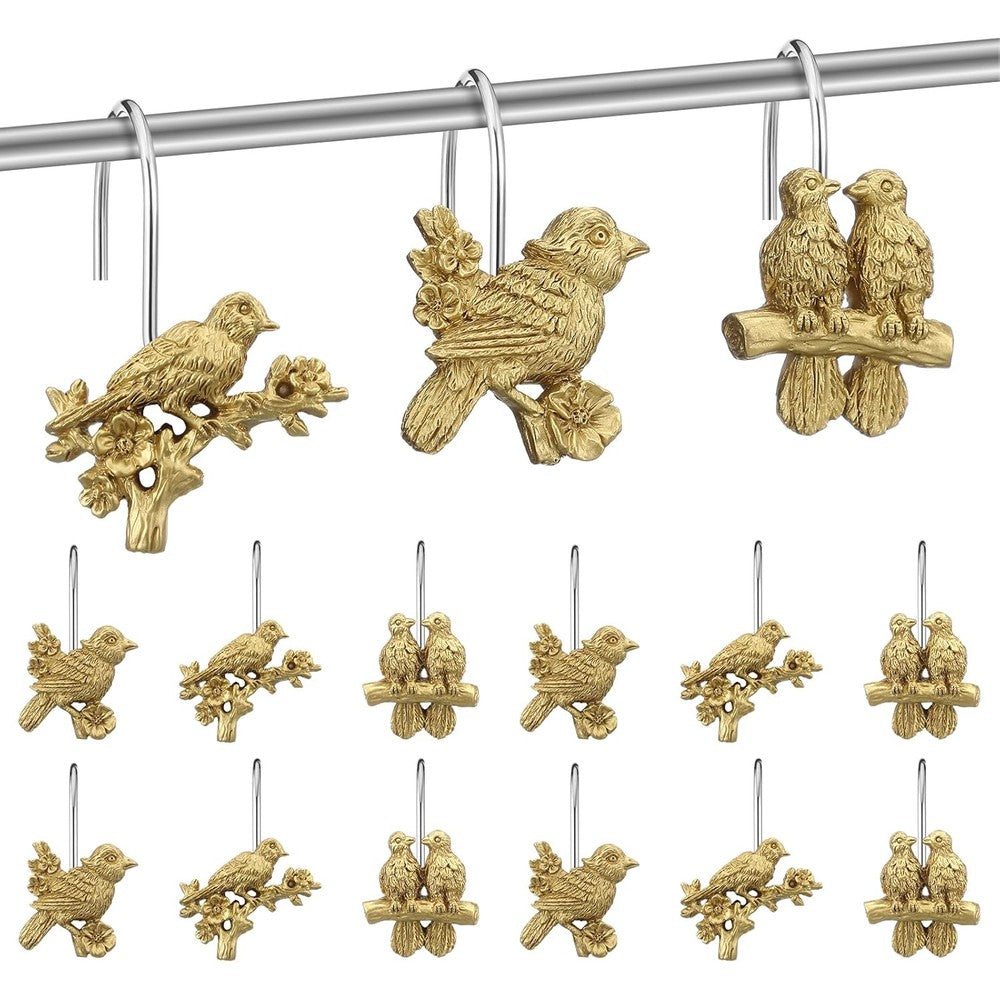 Amyhill antique gold bird shower curtain hooks front view