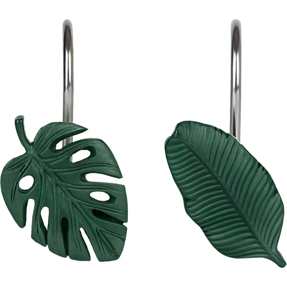 Sunlit tropical leaf decorative shower curtain hooks set of 12 front view
