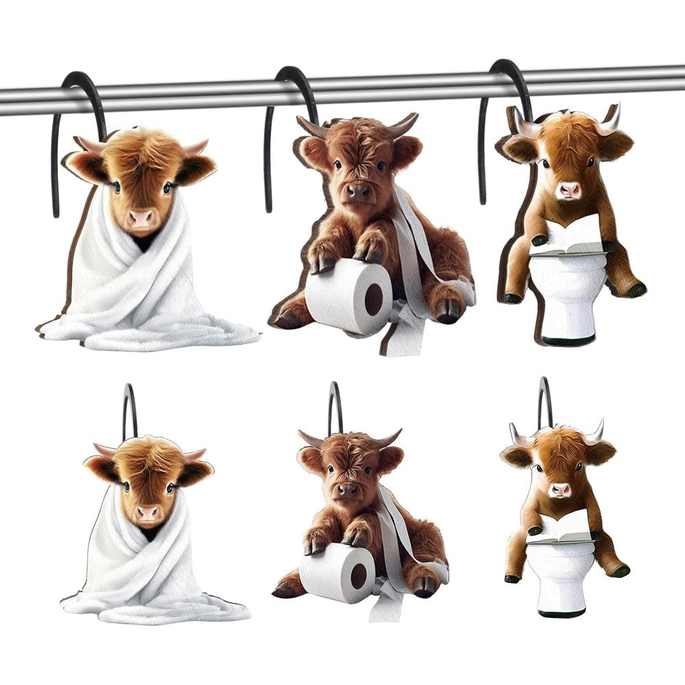 Sawysine Highland Cow shower curtain hooks set front view