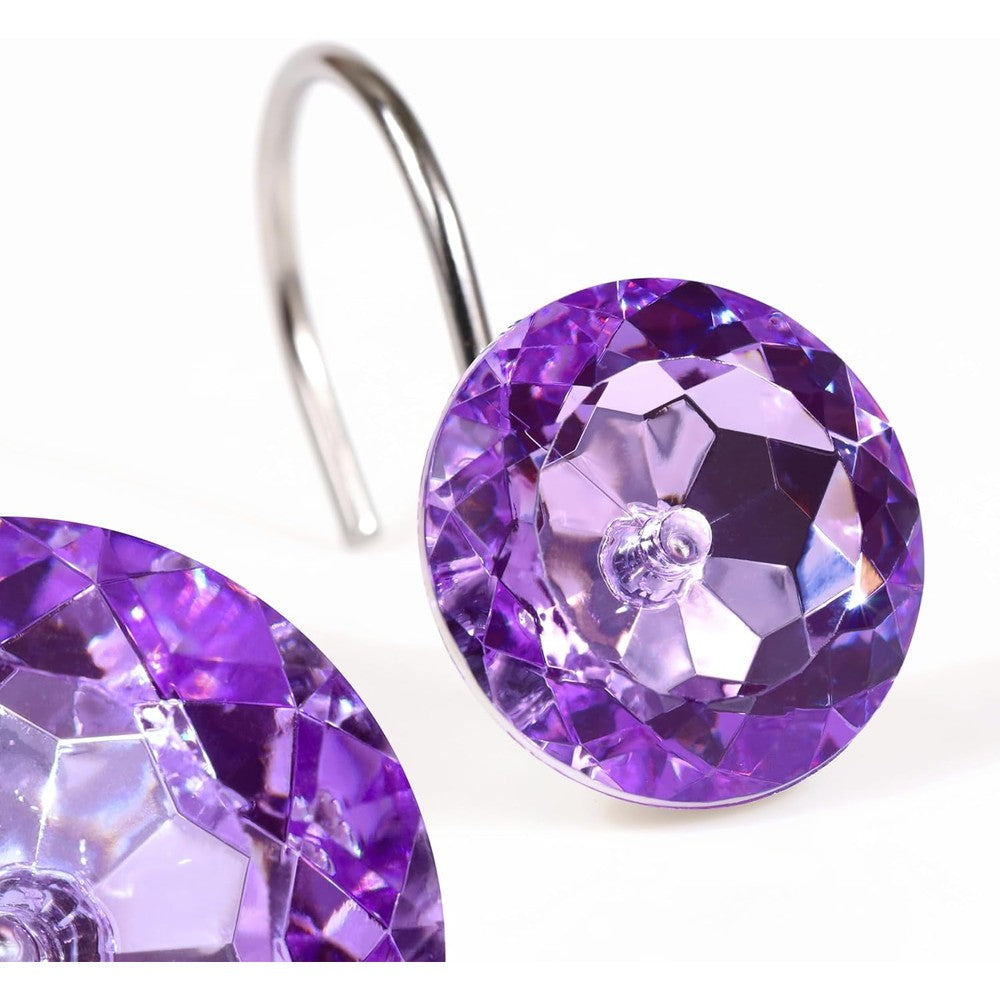 Popkozzi purple crystal diamond shower curtain hooks front view