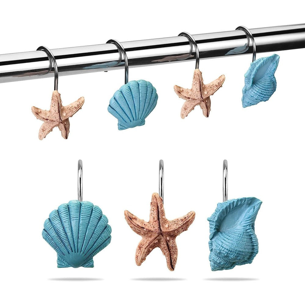 AGPTEK Seashell Shower Curtain Hooks front view in blue