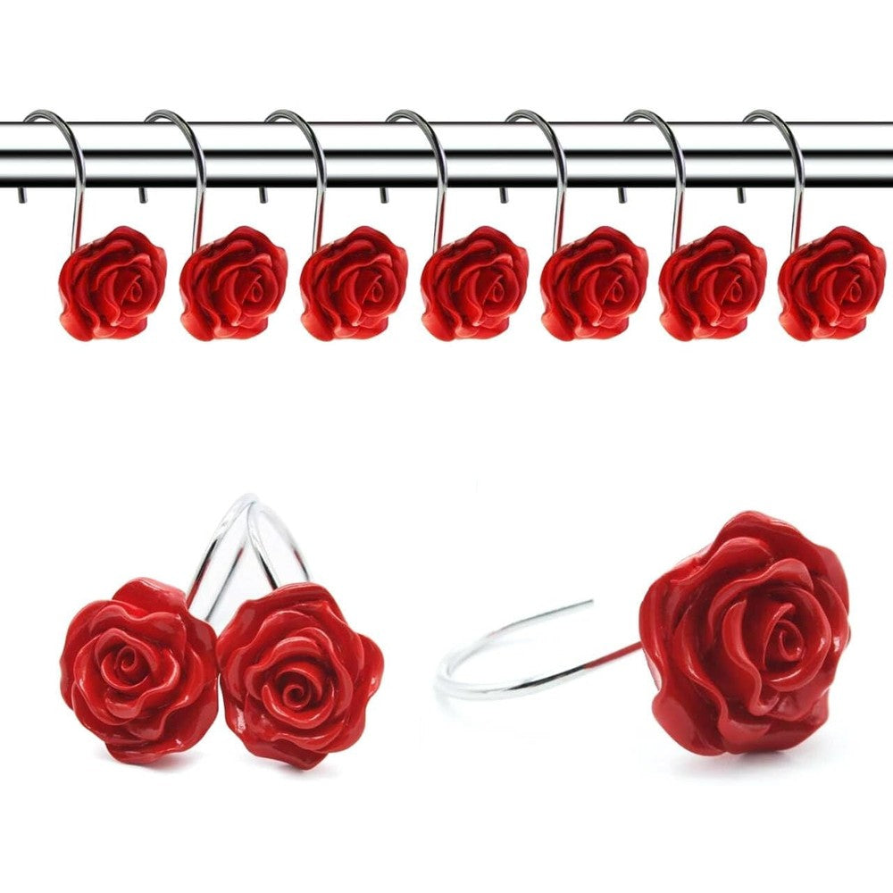 Finros red rose shower curtain hooks set of 12