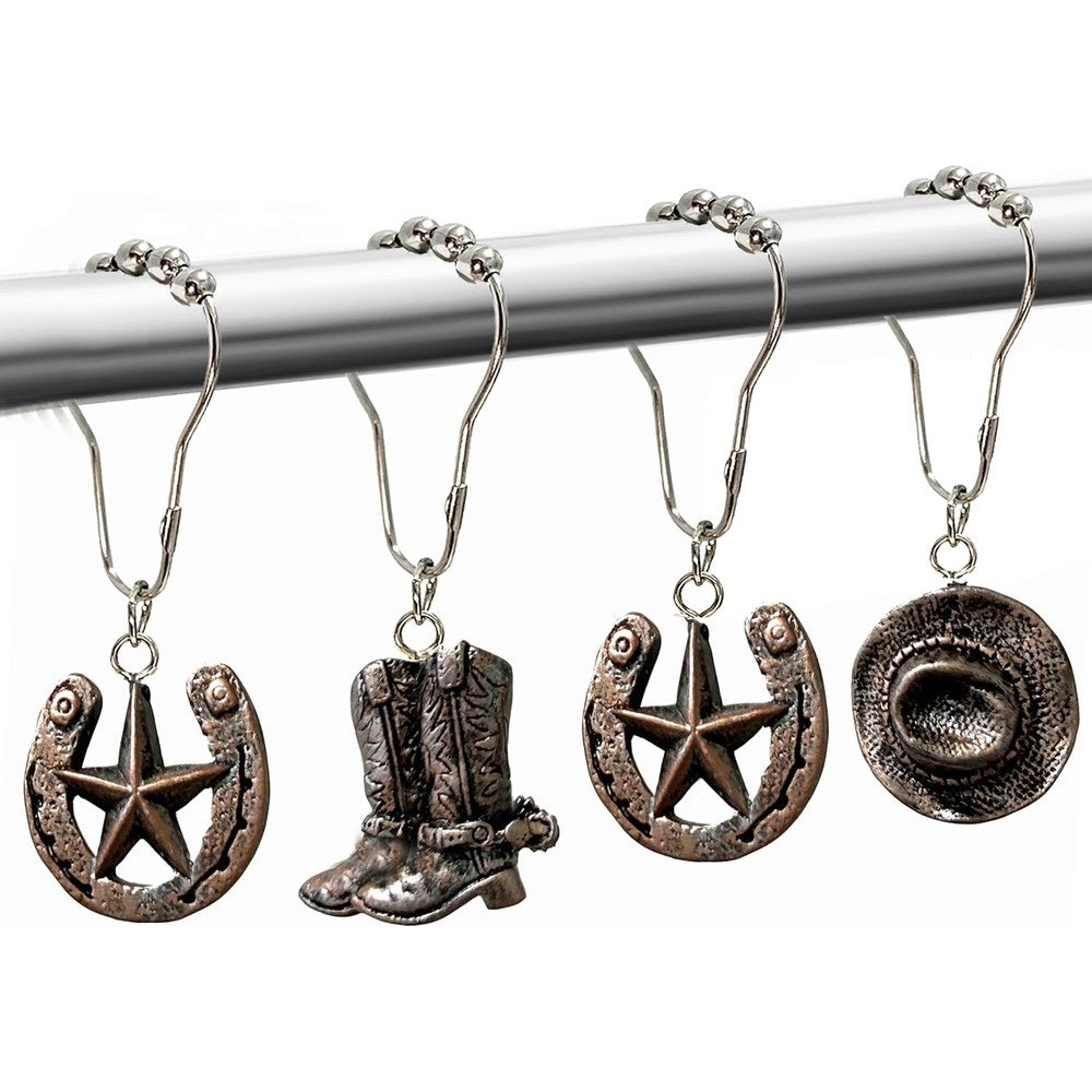Xinhw Western cowboy shower curtain hooks front view featuring boot design
