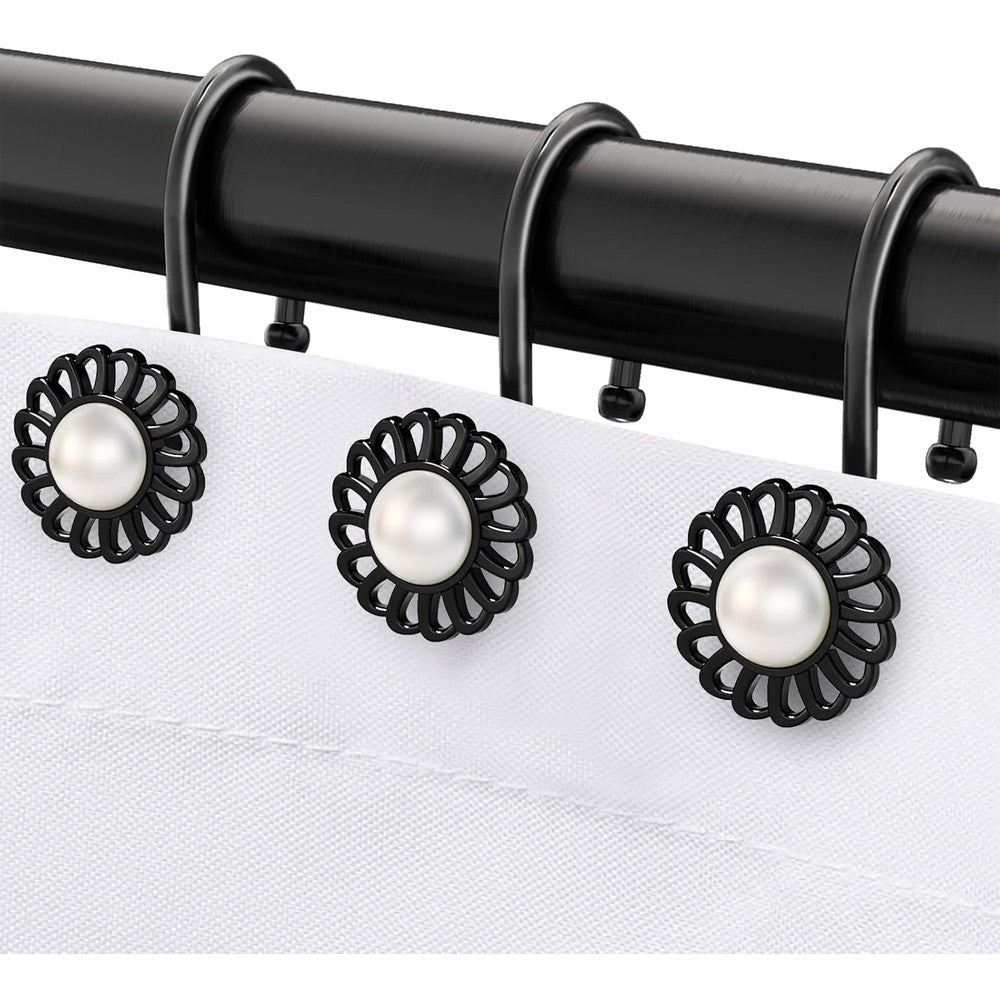 Itoplin black sunflower shower curtain rings front view