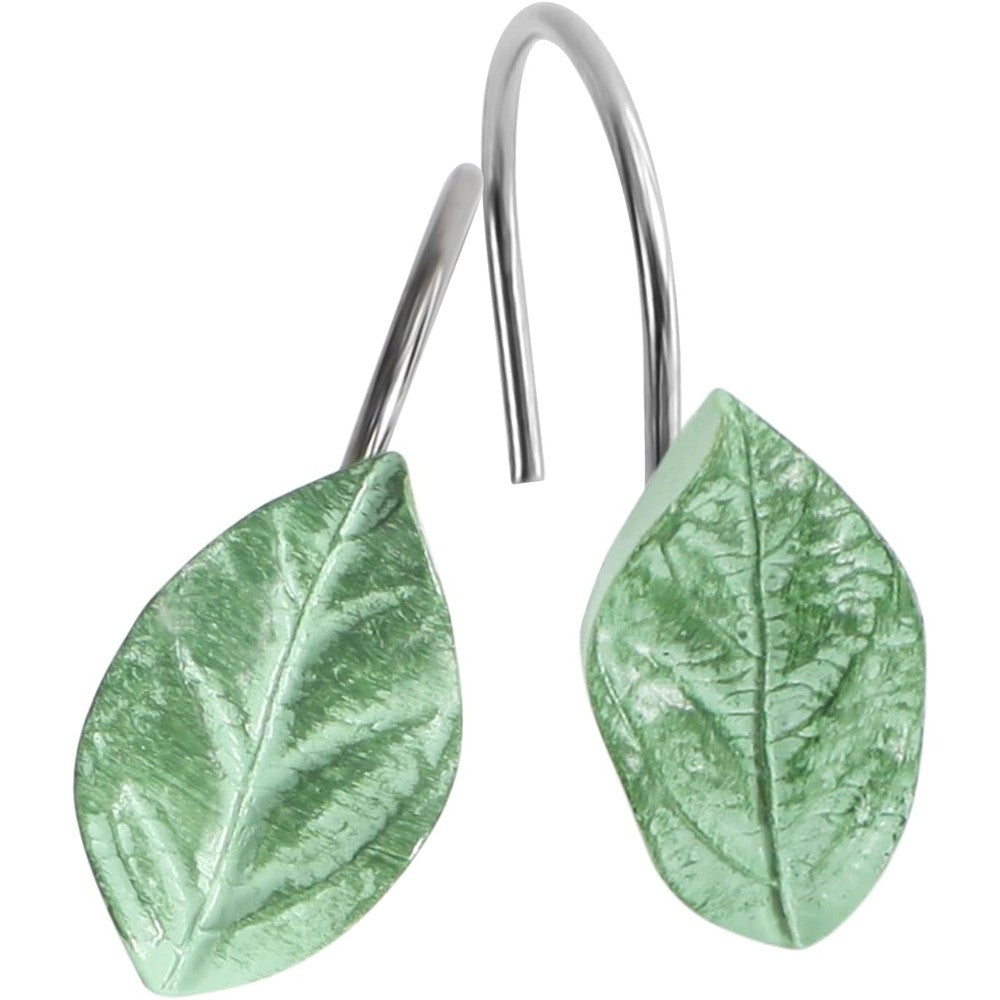 Oberitol 12 pieces green leaf shower curtain hooks front view