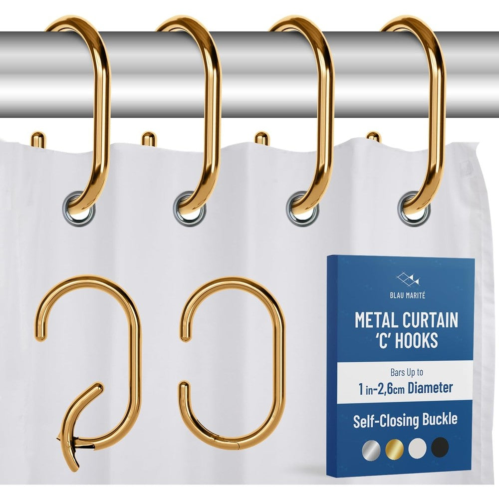 Blau Marité gold metal shower curtain hooks front view