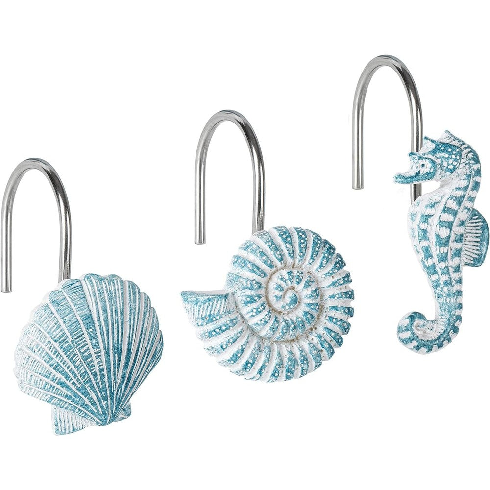 Sunlit ocean creature shower curtain hooks set front view