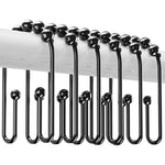 Resze U Shaped Double Glide Shower Curtain Hooks front view in black metal finish.