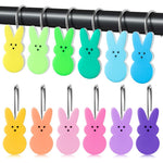 MALLMALL6 Easter Peep Bunny Shower Curtain Hooks 12 count set front view displaying colorful rabbit decorative bathroom rings.